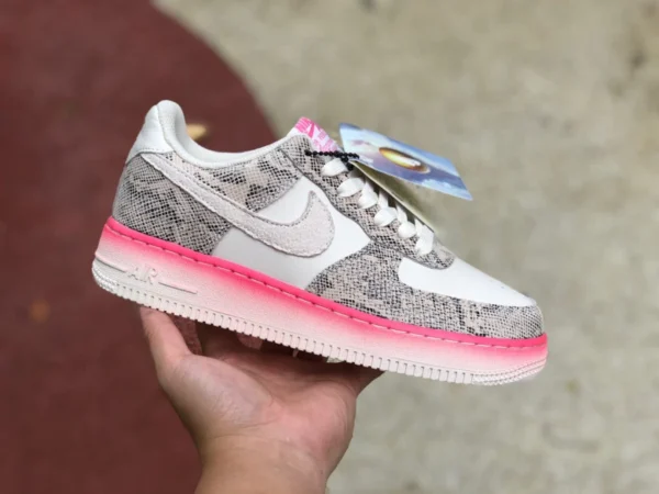 Af1 nebulosa rosa bajo Nike Air Force 1 Air Force 1 patrón de serpiente nebulosa rosa zapatillas para hombre y mujer dv1031-030