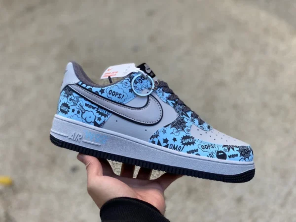 af1 gris azul graffiti 3M bajo Nike Air Force 1'07 Low Air Force One zapatillas casuales bajas zg0088-822