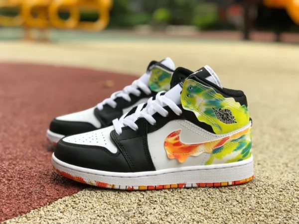 aj1mid pintura Air Jordan 1 Mid AJ1 Joe 1 zapatos de baloncesto de media altura con pintura tie-dye slime DJ6563-038