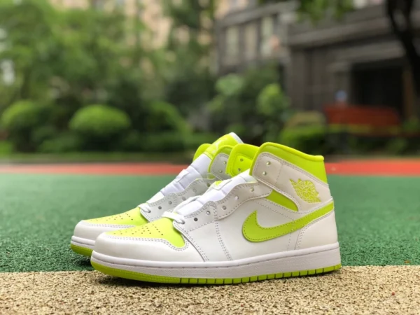 aj1mid blanco verde lima puro original Air Jordan 1 MID AJ1 blanco verde lima limón retro casual zapatillas medias BQ6472-131