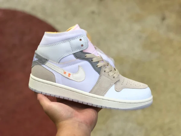 aj1mid blanco gris pequeño ow Air jordan 1 Mid AJ1 blanco gris pequeño ow costura zapatos de baloncesto DM9652-100