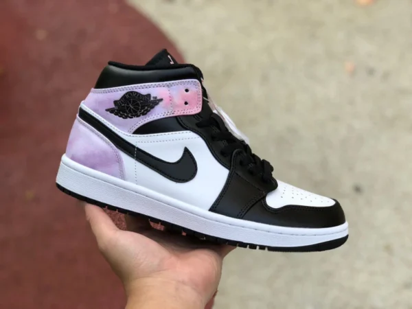 aj1mid tie-dye Air Jordan 1 Mid AJ1 zapatillas de baloncesto informales de media caña para hombre con efecto tie-dye en blanco y negro DM6216-001