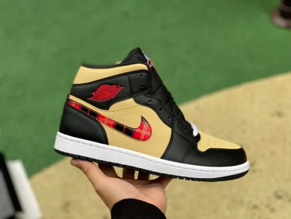 aj1mid negro marrón rojo puro original Air Jordan 1 Mid AJ1 negro marrón rojo cuadros Swoosh media caña DZ5329-001