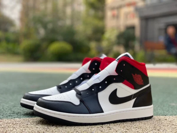 aj1mid negro y blanco rojo puro original Air Jordan 1 Mid AJ1 negro y blanco rojo prohibido reverso retro mid-top zapatos de baloncesto BQ6472-061