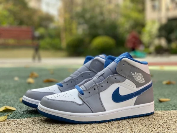 aj1mid gris blanco azul puro original Air Jordan 1 Mid AJ1 gris blanco azul zapatos de baloncesto retro de moda DQ8426-014