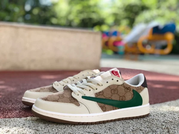 aj1 barb zapatillas bajas Gucci beige marrón Travis Scott x Nike Air Jordan 1 x GUCCI Low AJ1 zapatillas bajas conjuntas TS conjunta barb DM7