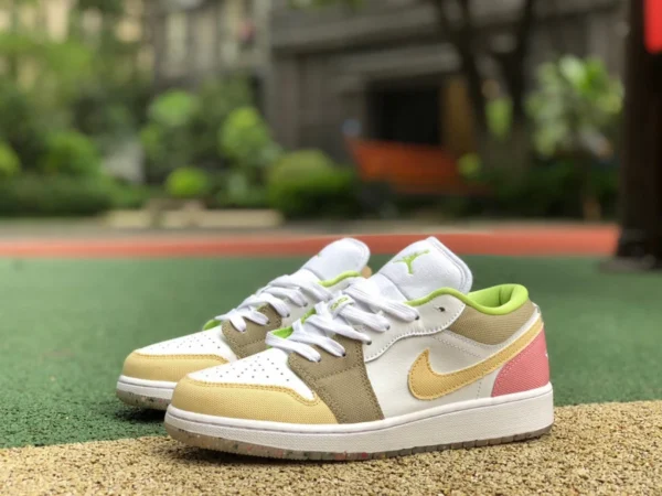 aj1 blanco rosa marrón costura bajo puro original Air Jordan 1 Low AJ1 blanco rosa marrón costura casual mujer bajo DJ0341-100