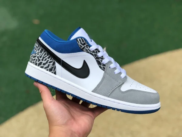 aj1 gris blanco azul patrón de ráfaga puro original Air Jordan 1 Low AJ1 patrón de ráfaga azul zapatos de baloncesto retro DM1199-140