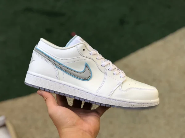 aj1 plata reflectante bajo puro original Air Jordan 1 AJ1 blanco gris plata reflectante zapatillas bajas para hombres y mujeres FB1874-101