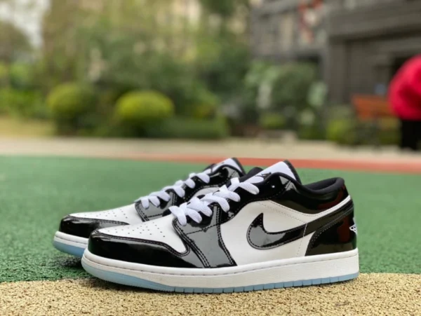 aj1 charol blanco y negro bajo puro original Air Jordan 1 Low AJ1 zapatos de baloncesto bajos retro de charol con hebilla Kang en blanco y negro DV1309-100