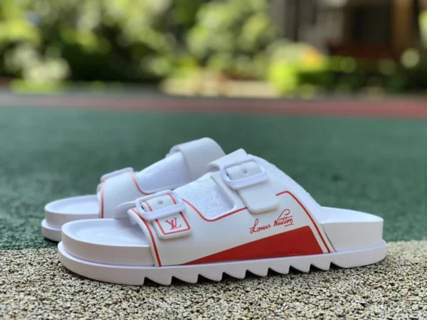 Zapatillas LV blancas y rojas LV Louis Vuitton 2022 Sandalias nuevas de verano para uso exterior Zapatillas casuales al aire libre para hombres de moda