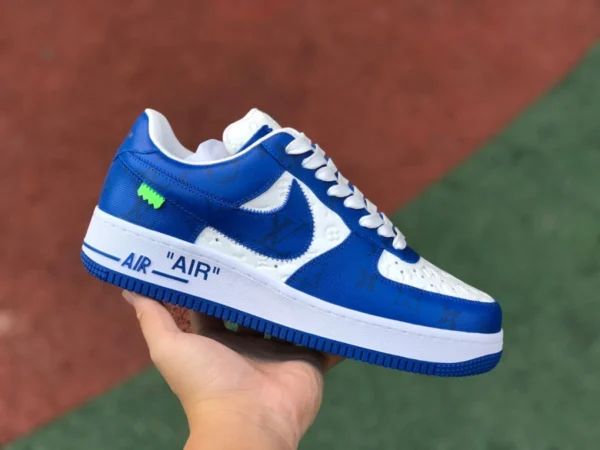 Air force de marca compartida LV blanco y azul bajo xp puro original Louis Vuitton x Nike Air Force 1 Low zapatillas bajas con cordones en blanco y negro L de marca compartida