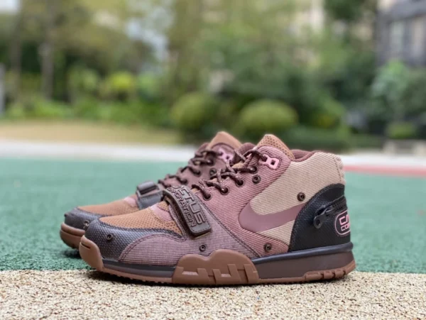 CACT.US CORP x Nike Air Trainer 1 mWheat"Travis Scott estilo conjunto superposición desmontable retro zapatos de entrenamiento casuales de caña alta DR7515-200