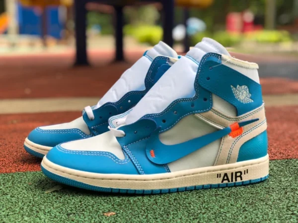 aj1ow Carolina del Norte azul rentable Air Jordan 1 x OFF-WHITE AJ1 OW conjunto Carolina del Norte azul AQ0818-148