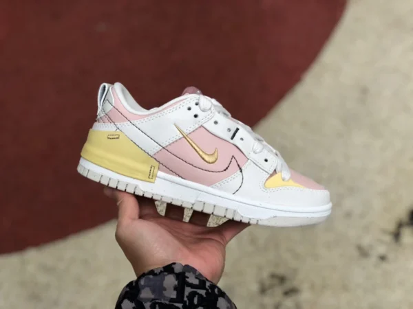 dunk material respetuoso con el medio ambiente blanco rosa amarillo Nike Dunk Low Disrupt 2 Nike top bajo de invierno para mujer DV4024-001