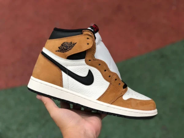 aj1 rookie high-top pure original Air Jordan 1 AJ1 zapatos de baloncesto de ante amarillo con punta marrón y negro 555088-700