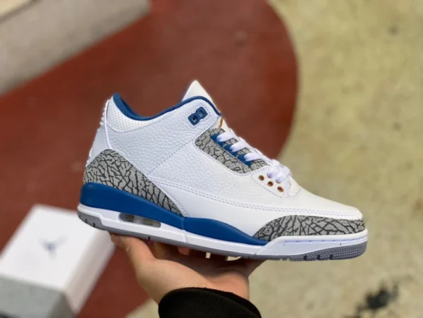 aj3 White and Blue Wizards nueva versión Air Jordan 3 Retro Wizards Platinum Blue Wizards burst patrón ct8532-148