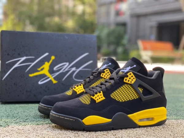 aj4 trueno negro y amarillo puro original Air Jordan 4 Thunder Mid AJ4 réplica de zapatos de baloncesto Thunder negro y amarillo DH6927-017