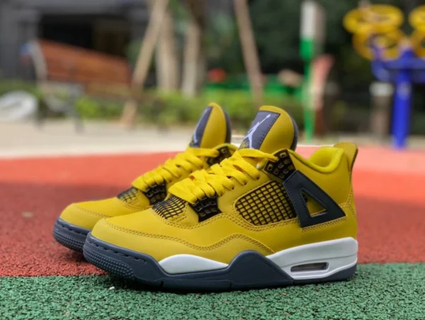 aj4 eléctrico negro y amarillo Jordan 4 réplica de zapatos de baloncesto de ante eléctrico negro y amarillo CT8527-700