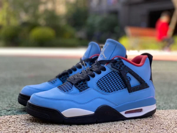 aj4 ante azul capa superior cuero versión recomendada Air Jordan 4 x Travis Scott Cactus ante azul 308497-406