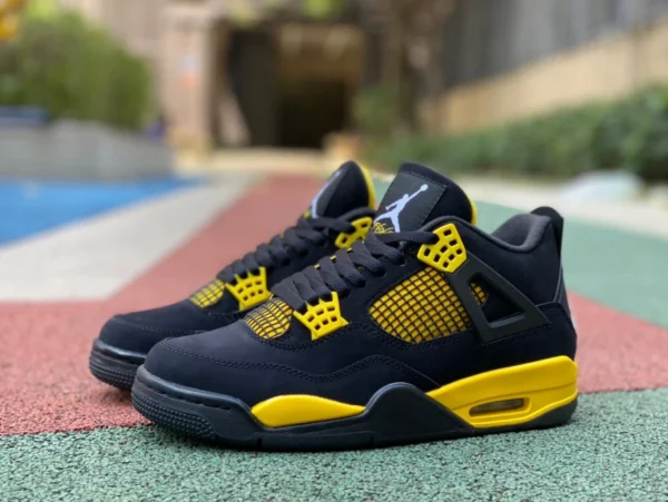 aj4 Thunder negro y amarillo Primera capa de cuero versión recomendada Air Jordan 4 Thunder Mid AJ4 Zapatillas de baloncesto media caña para hombre Thunder negro y amarillo DH6927-017