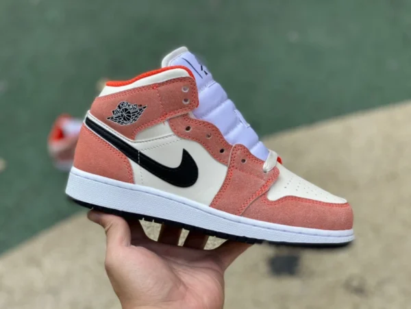 aj1mid blanco rosa naranja ante puro original Air Jordan 1 Mid AJ1 blanco rosa ante zapatos de baloncesto retro DV1336-800