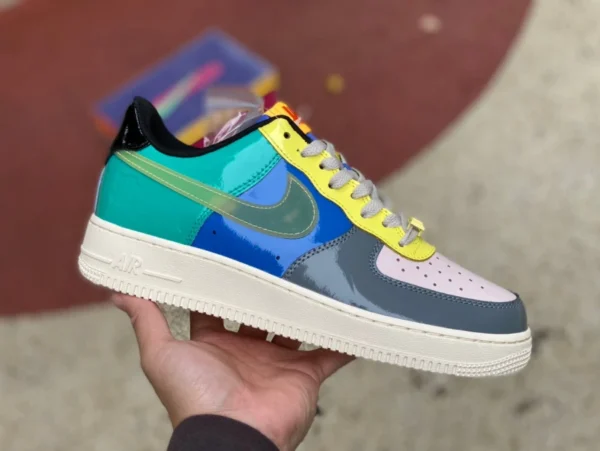 AF1 costuras de charol gris azul verde Nike Air Force 1 x Undefeated conjunta dv5255-001