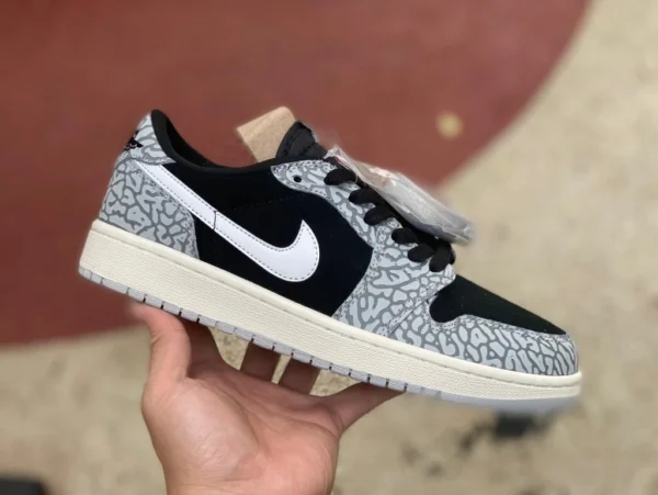 aj1 patrón de explosión de elefante bajo Air Jordan 1 Low OG Black Cement low top cz0790-001