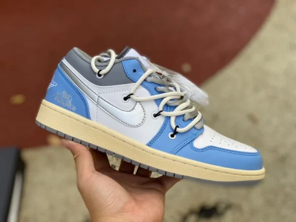 aj1 correa blanco azul bajo Air Jordan 1 Low blanco azul gris viejo amarillo 553558-053