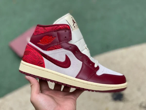 aj1mid hojas rojas blancas puro original Air Jordan 1 WMNS Tiki Leaf AJ1 hojas rojas blancas zapatillas altas informales para hombres y mujeres DZ2820-60