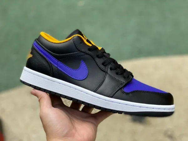 aj1 negro púrpura amarillo bajo puro original Air Jordan 1 Low AJ1 negro púrpura amarillo hombres retro casual zapatos de baloncesto bajos 553558-075