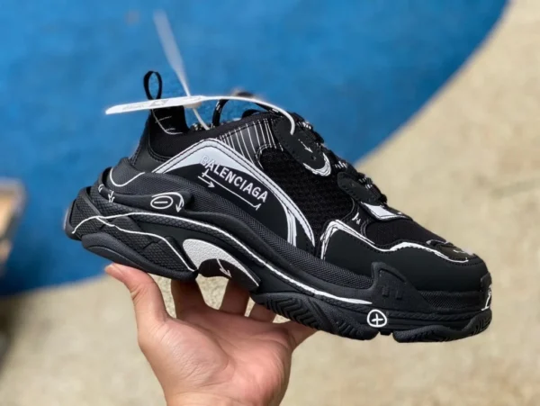 zapatos papá bajos antideslizantes de moda con cordones Balenciaga Triple S pintados a mano negro negro