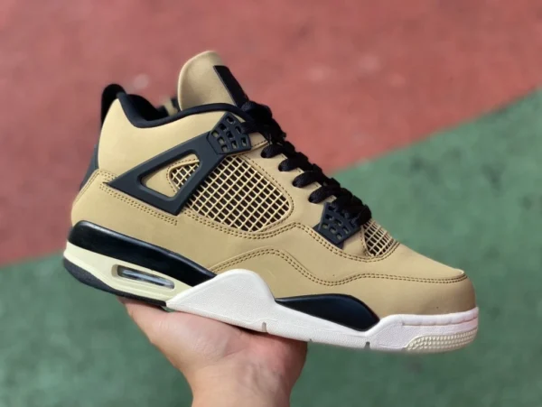 aj4 milk tea Mushroom versión rentable de Air Jordan 4 AJ4 Pearl Milk Tea Mushroom negro marrón zapatos de baloncesto AQ9129-200