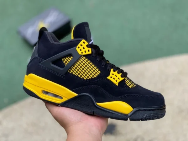 aj4 Thunder negro y amarillo edición especial ljr produjo Air Jordan 4 Thunder Mid AJ4 zapatos de baloncesto de caña media para hombre Thunder negro y amarillo DH6927-017