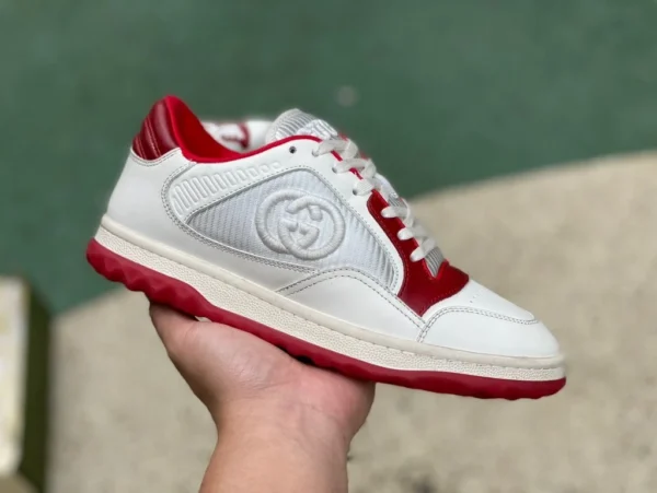 Gucci MAC80 blanco y rojo Versión del canal de Guangzhou GUCCI Gucci MAC80 zapatillas de moda desgastadas con cordones y corte bajo en cuero y tela para hombre blanco y rojo