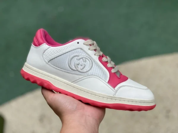 Gucci MAC80 blanco rosa Versión del canal Guangzhou GUCCI Gucci MAC80 zapatillas de deporte desgastadas de moda con cordones y corte bajo en tejido de cuero para hombre blanco y rojo