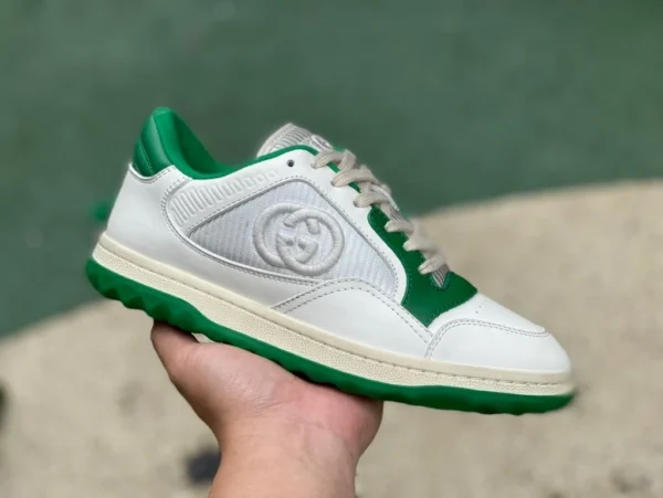 Gucci MAC80 versión del canal Guangzhou desgastada en blanco y verde GUCCI Gucci MAC80 zapatillas bajas de moda con cordones y tela de cuero desgastada para hombre