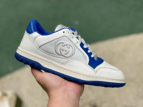 Gucci MAC80 versión del canal Guangzhou blanco y azul GUCCI Gucci MAC80 zapatillas de deporte desgastadas de cuero y tela con cordones y caña baja