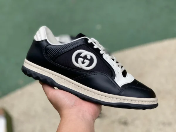 Gucci MAC80 versión del canal de Guangzhou en blanco y negro GUCCI Gucci MAC80 zapatillas de deporte desgastadas de cuero y tela con cordones y caña baja