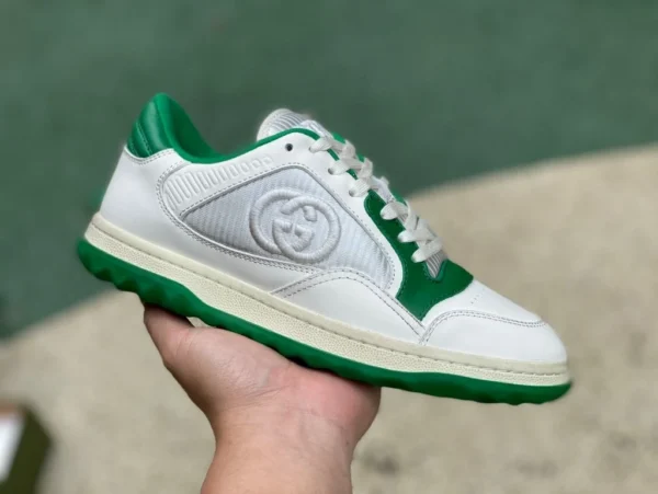 Gucci MAC80 versión del canal Guangzhou blanco y verde GUCCI Gucci MAC80 zapatillas bajas de moda con cordones de tela de cuero