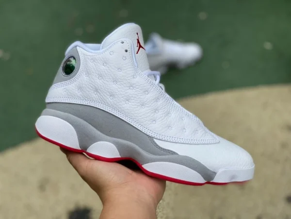 aj13 blanco gris rojo 3D capa de cabeza de ojo de gato real carbono real Air Jordan 13 "Wolf Grey" lobo gris gris blanco rojo alto top 414571-160