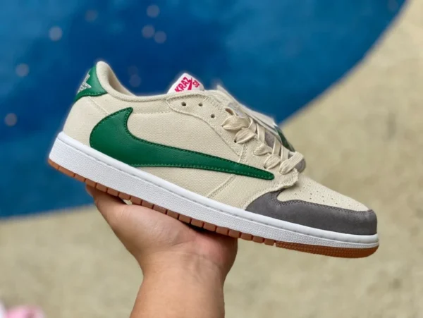 aj1 barbed low-top beige y verde modelo personalizado Travis Scott x Air Jordan 1 Low zapatillas barb low-top modelo conjunto DM7866-809