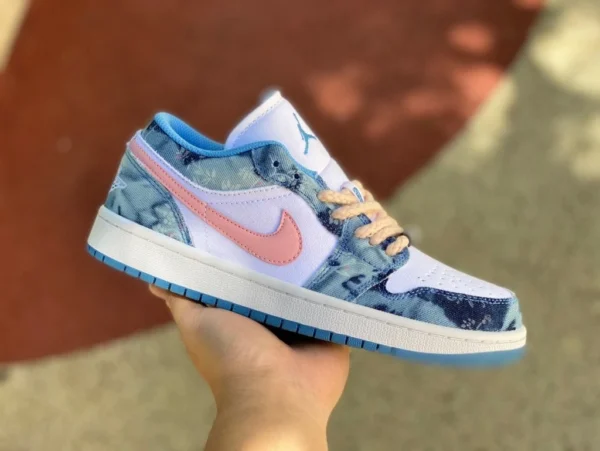 aj1 denim blanco y azul rosa gancho Air Jordan 1 Low AJ1 denim lavado blanco y azul bajo top DM8947-100