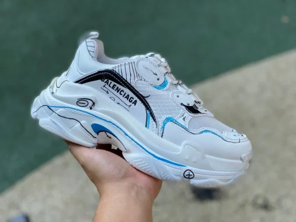 Balenciaga graffiti blanco Balenciaga Triple S tejido de malla espuma de doble capa logo bordado zapatos de papá conjunto bidimensional