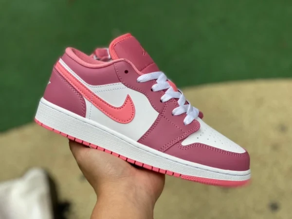 aj1 Strawberry Bear Blanco Rosa Air Jordan 1 Low AJ1 Blanco Rosa Fresa Oso Zapatos de baloncesto retro bajos para mujer 553560-616