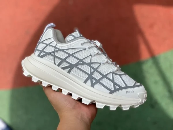 Dior B31 Blanco Gris DIOR Dior B31 Malla Punta redonda Patrón Cannage Zapatos deportivos informales de caña baja, cómodos y resistentes al desgaste 3SN297ZUV_H060