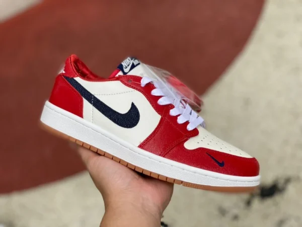 aj1 gancho pequeño blanco y rojo Air Jordan 1 Low AJ1 zapatillas de baloncesto informales bajas para hombres y mujeres CZ0790-100