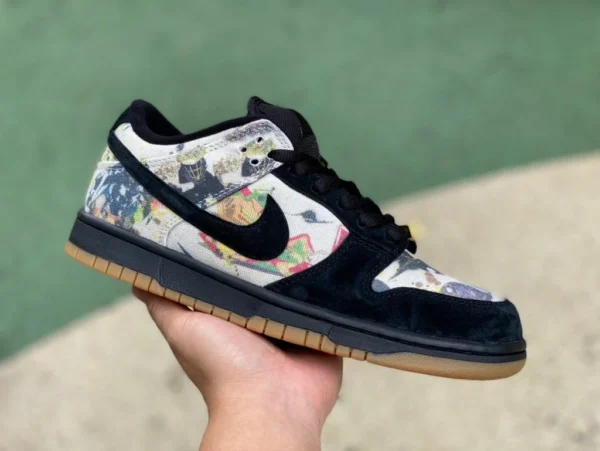 Dunk black sup de marca compartida Supreme x Nike SB Dunk Low "Rammellzee" zapatillas de deporte de corte bajo, transpirables, resistentes al desgaste, retro, de marca compartida, FD8778-001