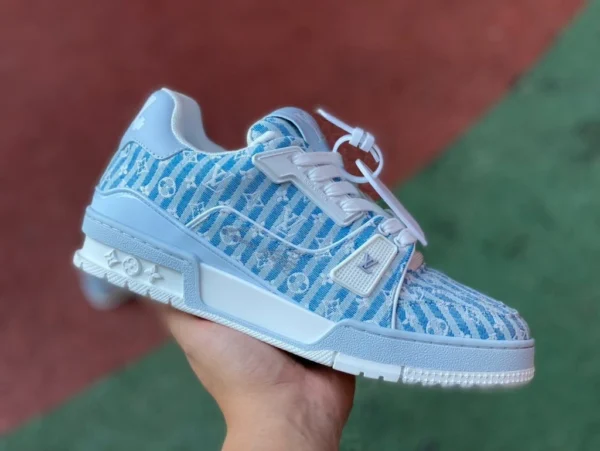 LV azul y blanco versión Guangzhou LOUIS VUITTON Tejido deportivo con cordones de corte bajo 1ABG1N