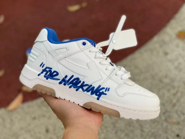 OW zapatos bajos de cuero con cordones y punta redonda OFF-WHITE out Of Ofhce en blanco y azul